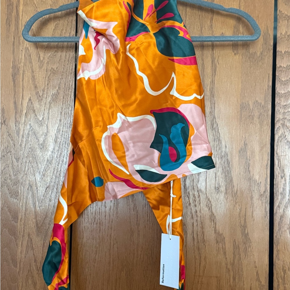 NWT Floral Orange and Pink Halter Top